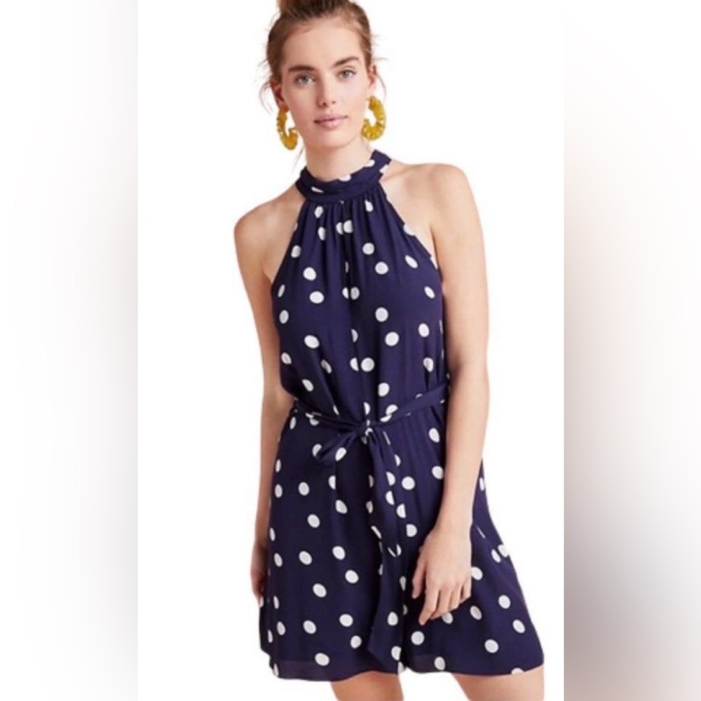 NWT Anthropologie Maddie Blue Polka Dot Halter Romper